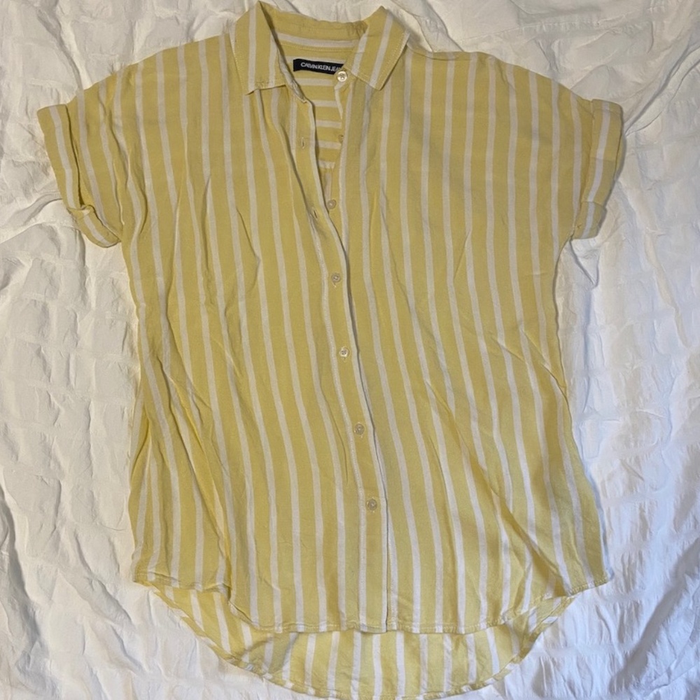 Calvin Klein Yellow White Striped Button Up Shirt - XS